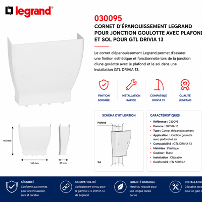 030095 Legrand, Legrand 030095, 0 300 95 Legrand, 3245060300951, cornet épanouissement Legrand, cornet GTL Legrand, cornet GTL Drivia 13, cornet Drivia 13, accessoire GTL Drivia, a