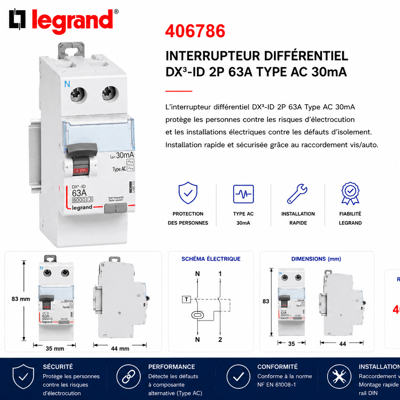 406786, disjoncteur DX3 4500, disjoncteur 1P+N, disjoncteur courbe C, disjoncteur modulaire, protection électrique, tableau électrique, installation électrique, disjoncteur divisio