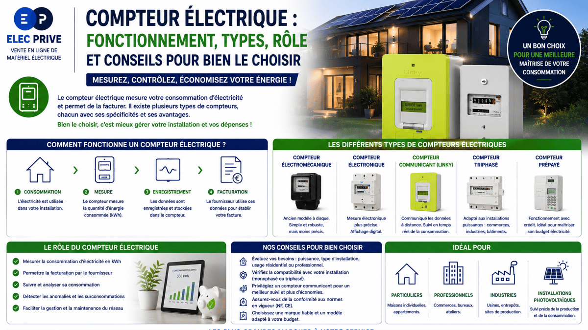 compteur électrique, compteur électrique fonctionnement, fonctionnement compteur électrique, rôle compteur électrique, types de compteurs électriques, choisir un compteur électriqu
