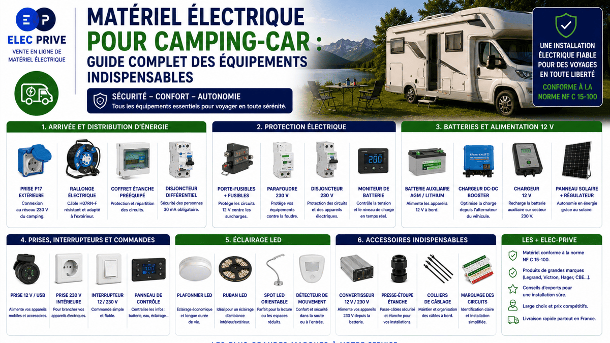 Materiel electrique pour camping car guide complet des equipements indispensables